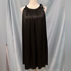 E2 Black Babydoll Midi Dress w/ Studded Detail 100% Soft Satin Silk NWT Size 12